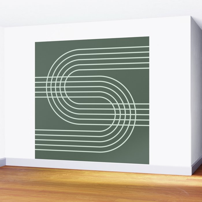 Geometric Lines in Forest Green Wall Mural Gallery Image 2