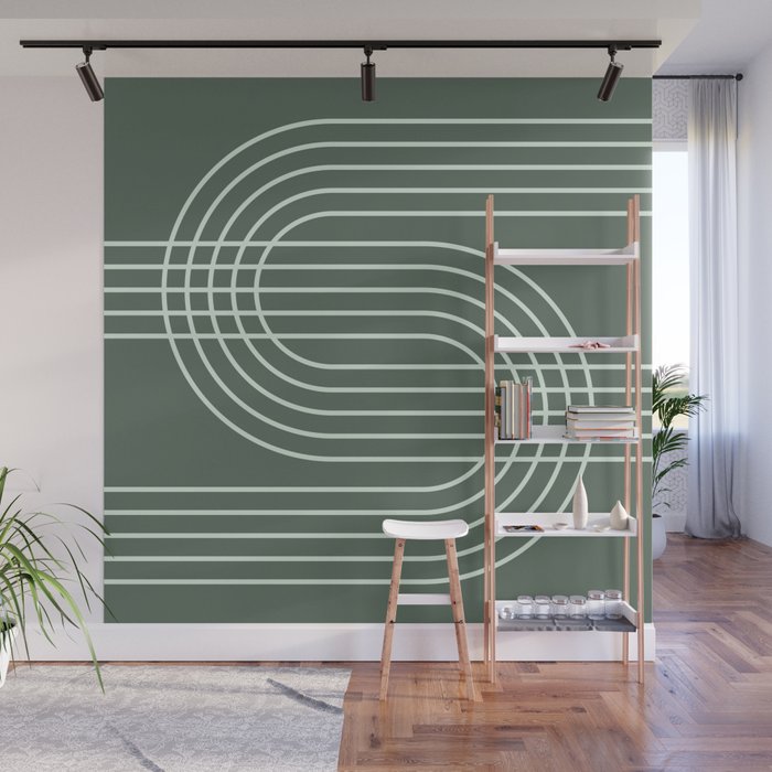 Geometric Lines in Forest Green Wall Mural Gallery Image 1