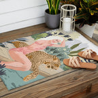 How to Train Your Leopard, Wild Cat Bohemian Woman Painting, Swimming Pool Bikini Summer Swim Animal Outdoor Rug Gallery Image 2