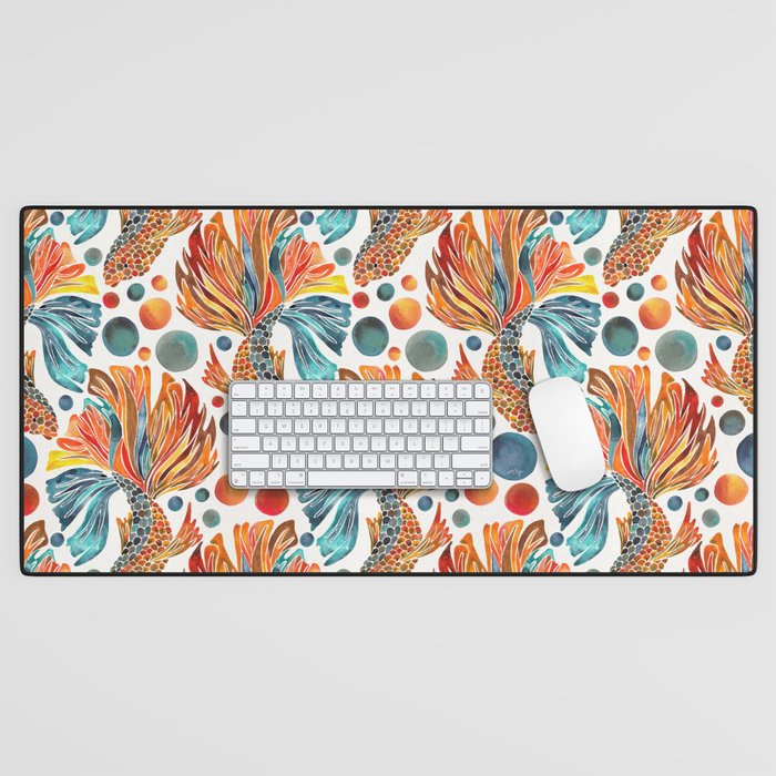 Siamese Fighting Fish - Orange & Blue Desk Mat Gallery Image 1