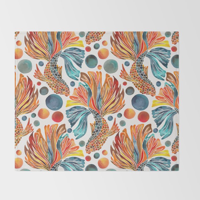 Siamese Fighting Fish - Orange & Blue Throw Blanket Gallery Image 2