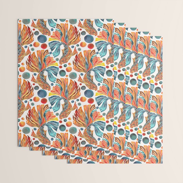 Siamese Fighting Fish - Orange & Blue Wrapping Paper Gallery Image 3