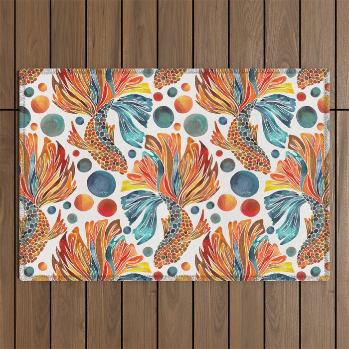 Siamese Fighting Fish - Orange & Blue Outdoor Rug Gallery Image 1