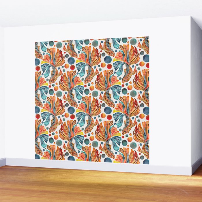 Siamese Fighting Fish - Orange & Blue Wall Mural Gallery Image 2