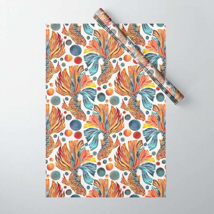 Siamese Fighting Fish - Orange & Blue Wrapping Paper Gallery Image 1