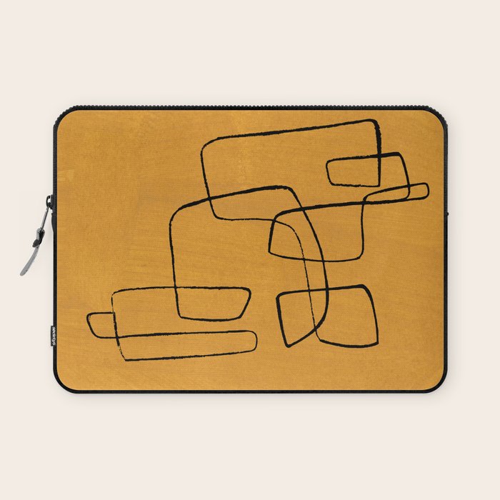 Minimalist Minimal Line Drawing Maze Mustard Yellow Painting Mid Century Modern Cool Funky Trendy Laptop Sleeve Gallery Image 1