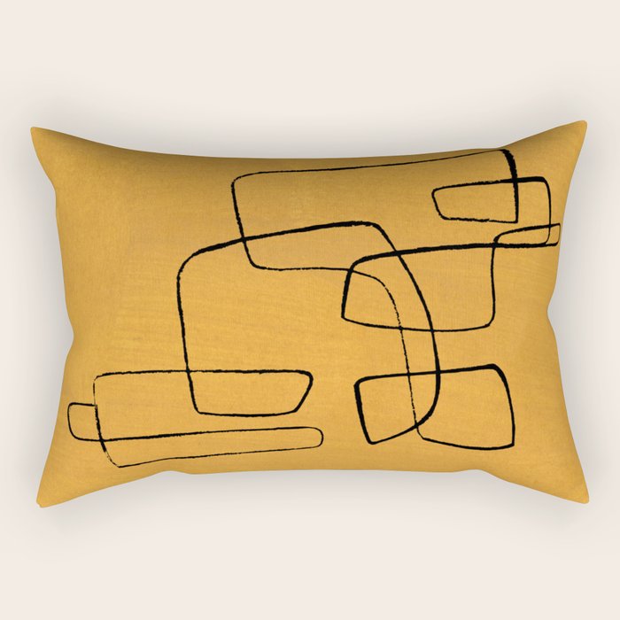 Minimalist Minimal Line Drawing Maze Mustard Yellow Painting Mid Century Modern Cool Funky Trendy Rectangular Pillow Gallery Image 1