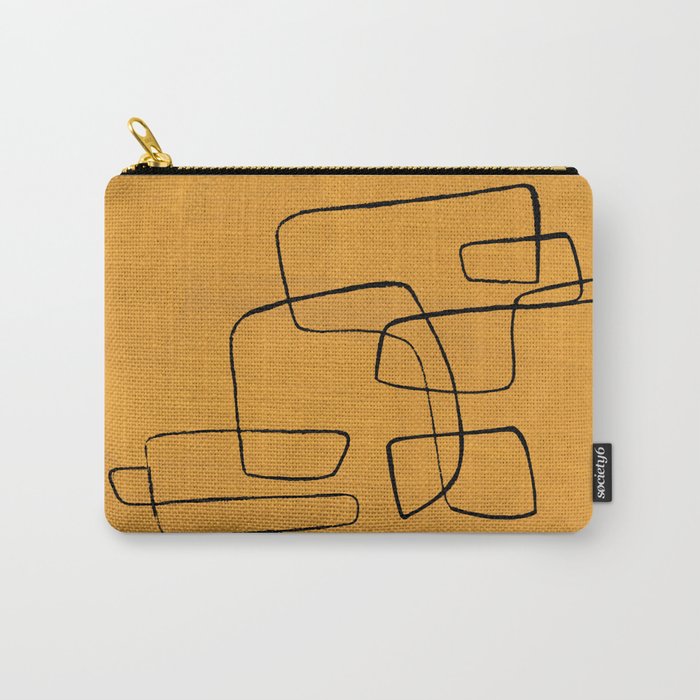 Minimalist Minimal Line Drawing Maze Mustard Yellow Painting Mid Century Modern Cool Funky Trendy Carry All Pouch Gallery Image 1