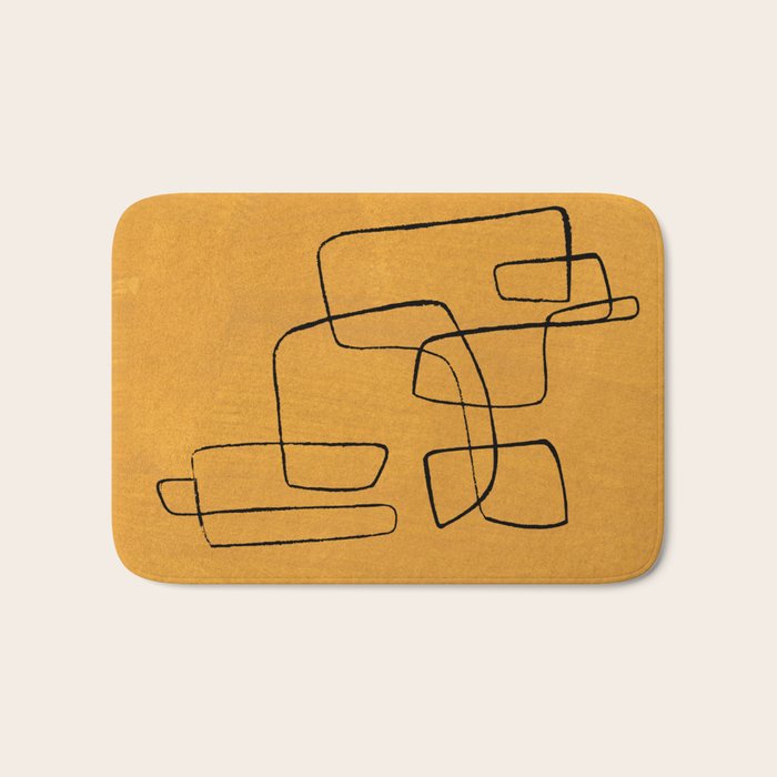 Minimalist Minimal Line Drawing Maze Mustard Yellow Painting Mid Century Modern Cool Funky Trendy Bath Mat Gallery Image 1