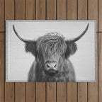 Highland Cow - Black & White Outdoor Rug Gallery Image 1