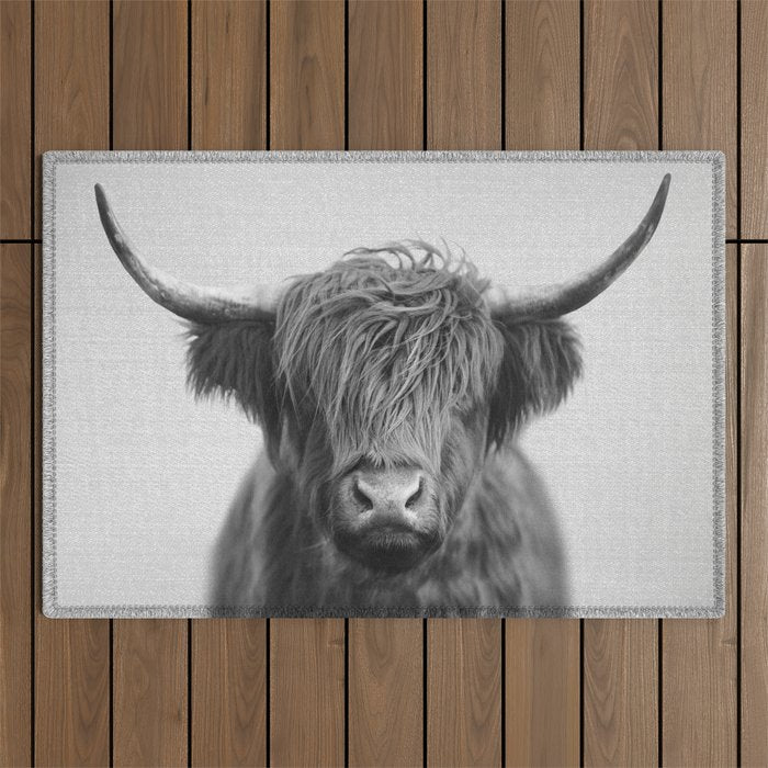Highland Cow - Black & White Outdoor Rug Gallery Image 1