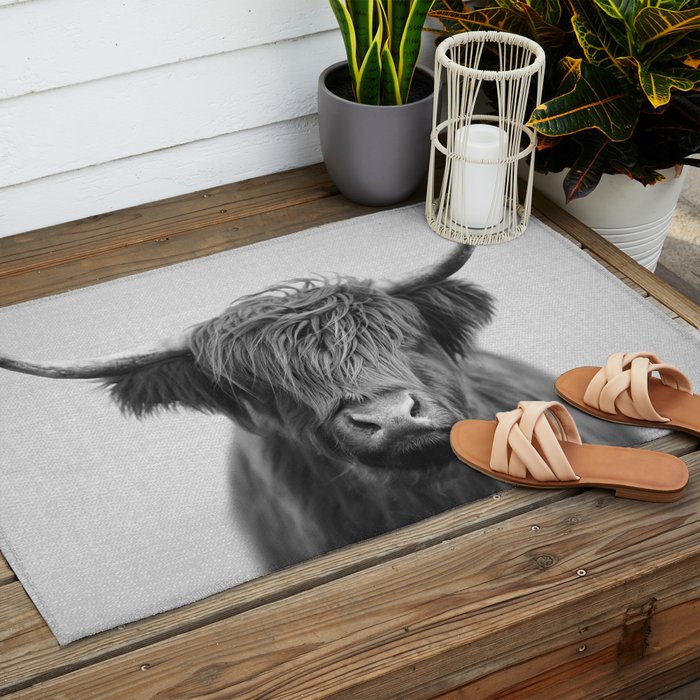 Highland Cow - Black & White Outdoor Rug Gallery Image 2