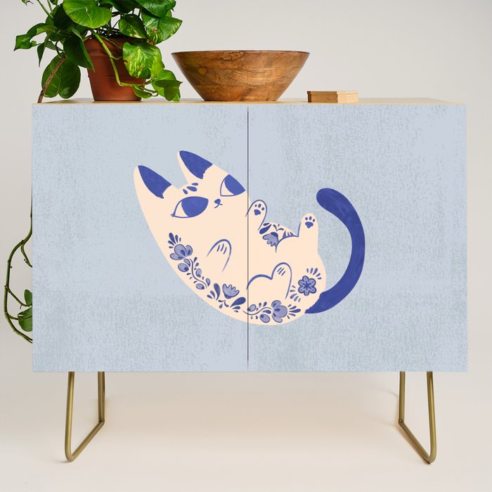 Purrcelin Cat Butt - Charming Delft Pottery Kitty Credenza Gallery Image 1