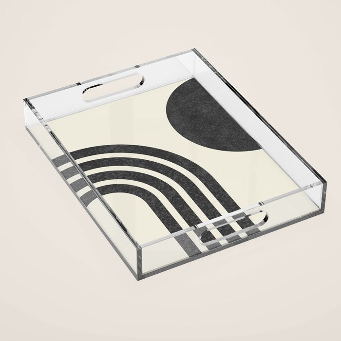 Mid Century Modern - Sun and Rainbow black and white Acrylic Tray Gallery Image 1