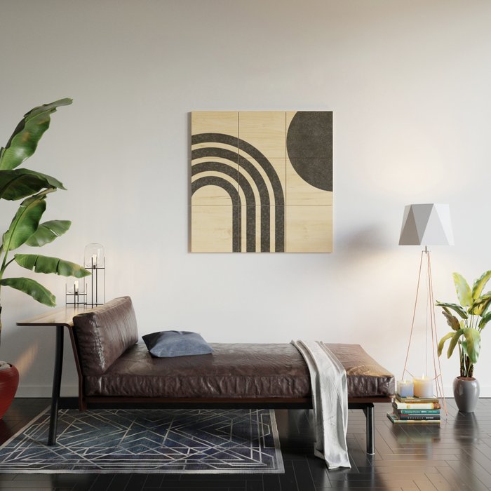 Mid Century Modern - Sun and Rainbow black and white Wood Wall Art Gallery Image 2
