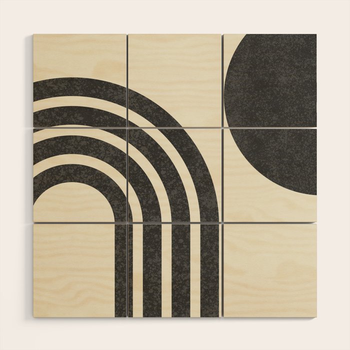 Mid Century Modern - Sun and Rainbow black and white Wood Wall Art Gallery Image 1