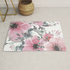 Floral Watercolor, Pink and Gray, Watercolor Print Rug Gallery Image 1