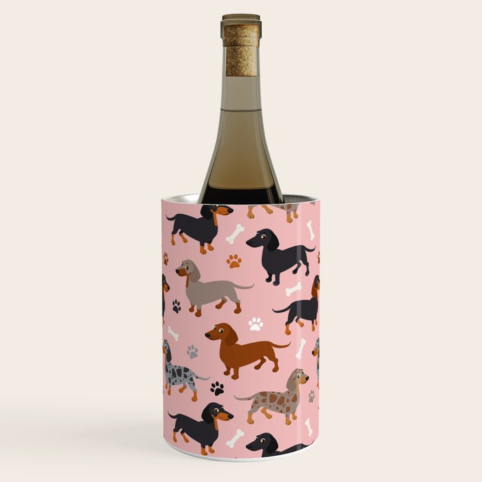 Dachshund Dog Doxie Dogs Pattern Pink Wine Chiller Gallery Image 3