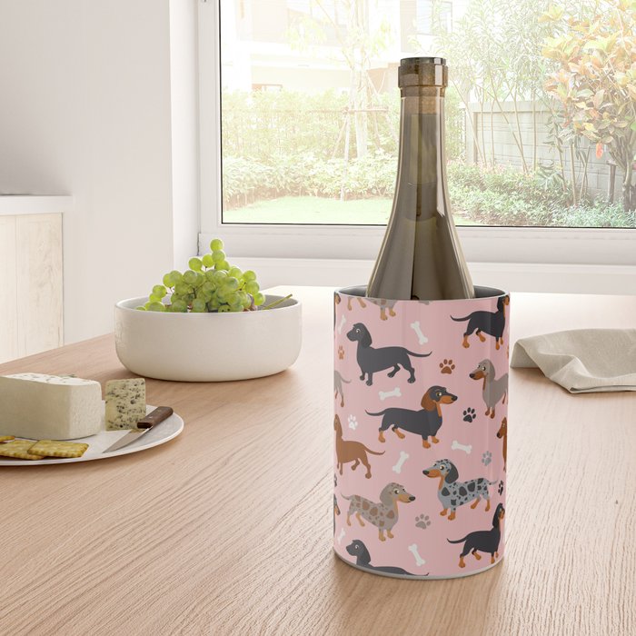 Dachshund Dog Doxie Dogs Pattern Pink Wine Chiller Gallery Image 4