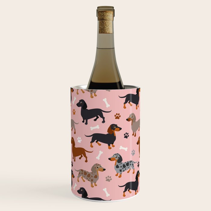 Dachshund Dog Doxie Dogs Pattern Pink Wine Chiller Gallery Image 1