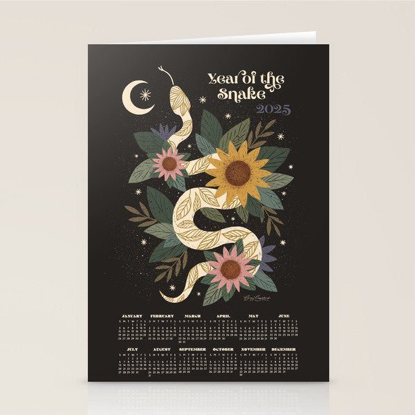 Year of the Snake - 2025 Calendar - Black Stationery Card Gallery Image 2