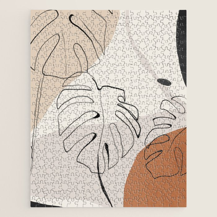 Minimal Abstract Art- Monstera Jigsaw Puzzle Gallery Image 1
