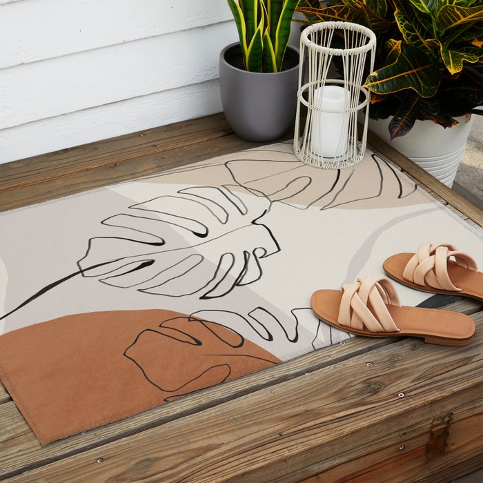 Minimal Abstract Art- Monstera Outdoor Rug Gallery Image 2