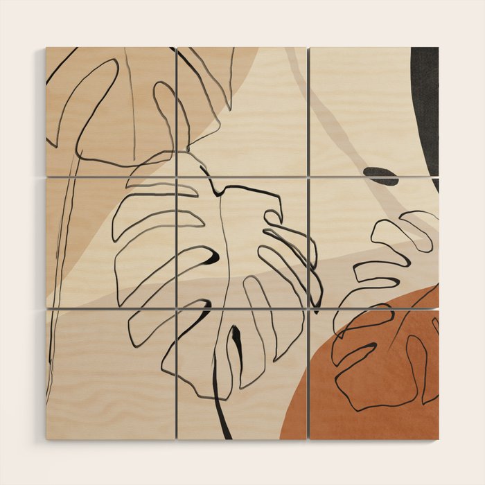 Minimal Abstract Art- Monstera Wood Wall Art Gallery Image 1