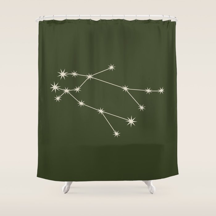 Gemini Zodiac Star Constellation Line Art Moss Green Shower Curtain Gallery Image 1
