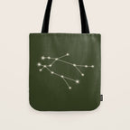 Gemini Zodiac Star Constellation Line Art Moss Green Tote Bag Gallery Image 1