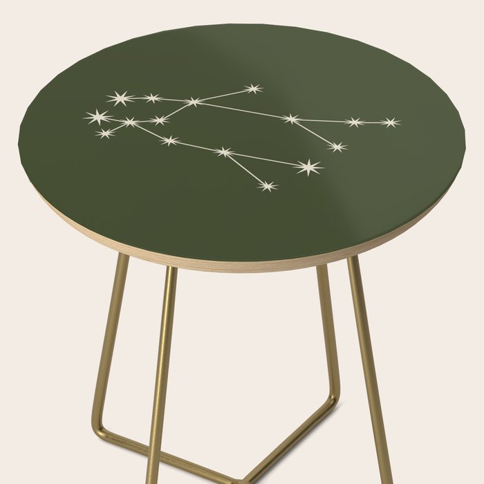 Gemini Zodiac Star Constellation Line Art Moss Green Side Table Gallery Image 2