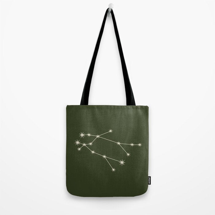 Gemini Zodiac Star Constellation Line Art Moss Green Tote Bag Gallery Image 2