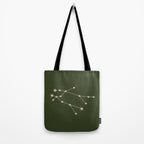 Gemini Zodiac Star Constellation Line Art Moss Green Tote Bag Gallery Image 2