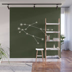 Gemini Zodiac Star Constellation Line Art Moss Green Wall Mural Gallery Image 1