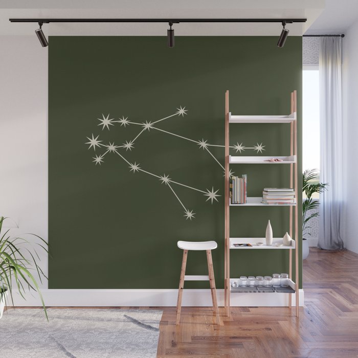 Gemini Zodiac Star Constellation Line Art Moss Green Wall Mural Gallery Image 1