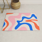 Retro Liquid Swirl Abstract Pattern Square Pink, Orange, and Royal Blue Rug Gallery Image 1