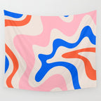 Retro Liquid Swirl Abstract Pattern Square Pink, Orange, and Royal Blue Wall Tapestry Gallery Image 4