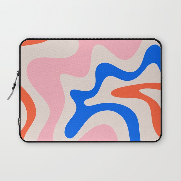 Retro Liquid Swirl Abstract Pattern Square Pink, Orange, and Royal Blue Laptop Sleeve Gallery Image 1