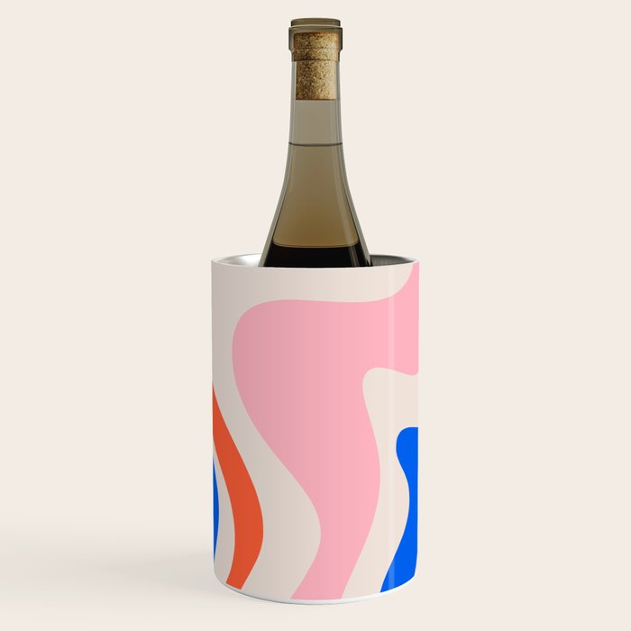 Retro Liquid Swirl Abstract Pattern Square Pink, Orange, and Royal Blue Wine Chiller Gallery Image 2