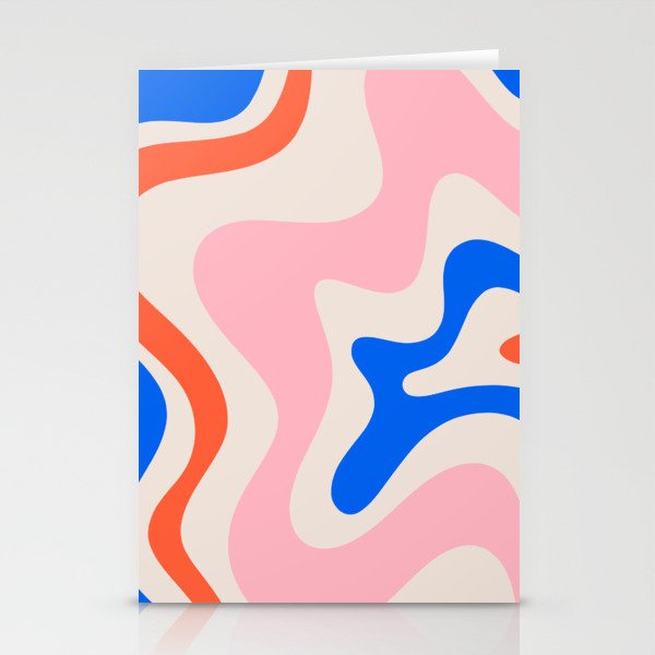 Retro Liquid Swirl Abstract Pattern Square Pink, Orange, and Royal Blue Stationery Card Gallery Image 2