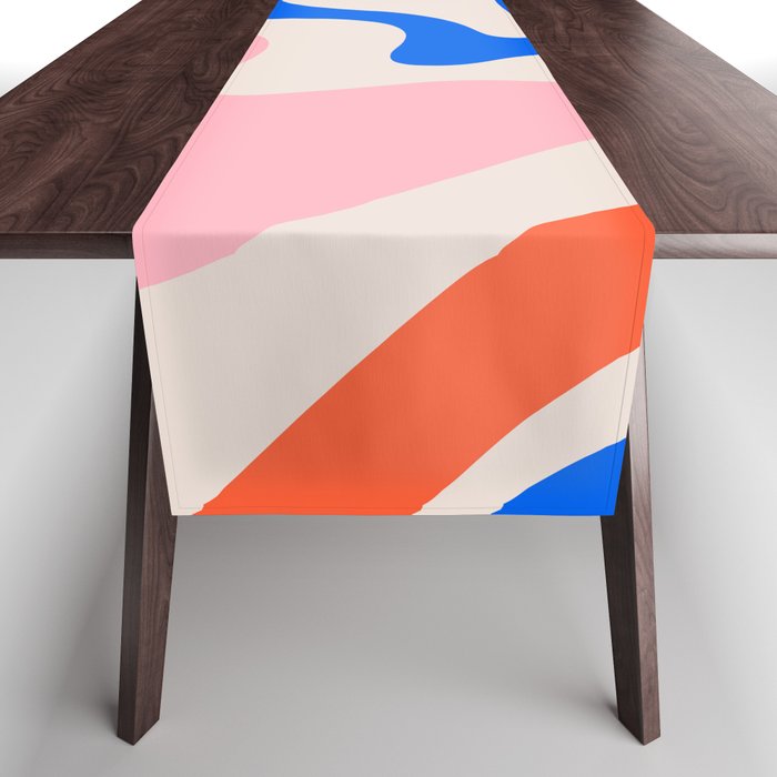 Retro Liquid Swirl Abstract Pattern Square Pink, Orange, and Royal Blue Table Runner Gallery Image 1