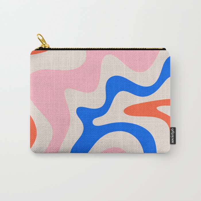 Retro Liquid Swirl Abstract Pattern Square Pink, Orange, and Royal Blue Carry All Pouch Gallery Image 1