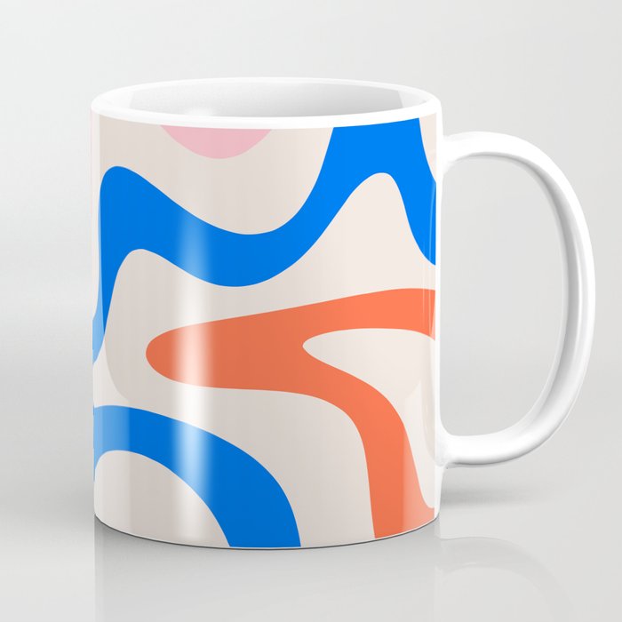 Retro Liquid Swirl Abstract Pattern Square Pink, Orange, and Royal Blue Coffee Mug Gallery Image 1