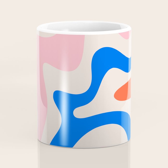Retro Liquid Swirl Abstract Pattern Square Pink, Orange, and Royal Blue Coffee Mug Gallery Image 4