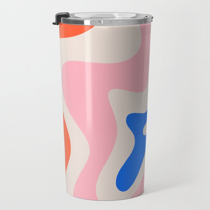 Retro Liquid Swirl Abstract Pattern Square Pink, Orange, and Royal Blue Travel Mug Gallery Image 3