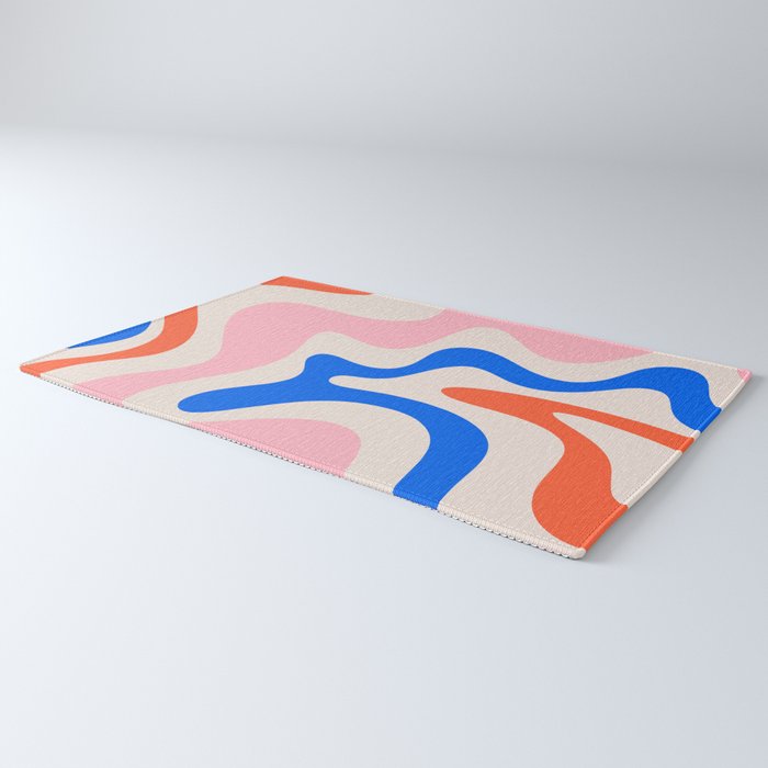 Retro Liquid Swirl Abstract Pattern Square Pink, Orange, and Royal Blue Rug Gallery Image 3