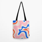 Retro Liquid Swirl Abstract Pattern Square Pink, Orange, and Royal Blue Tote Bag Gallery Image 2
