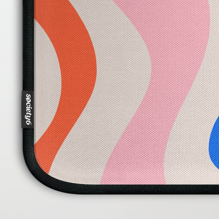 Retro Liquid Swirl Abstract Pattern Square Pink, Orange, and Royal Blue Laptop Sleeve Gallery Image 3