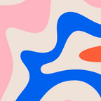 Retro Liquid Swirl Abstract Pattern Square Pink, Orange, and Royal Blue Coffee Mug Gallery Image 2