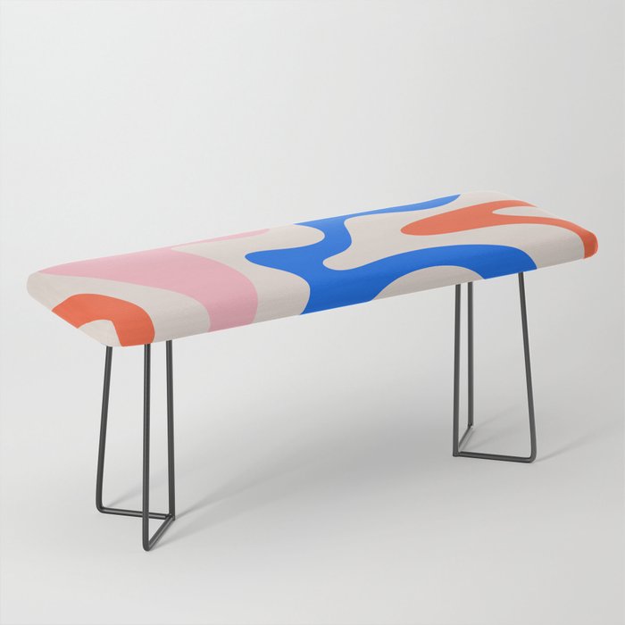 Retro Liquid Swirl Abstract Pattern Square Pink, Orange, and Royal Blue Bench Gallery Image 1